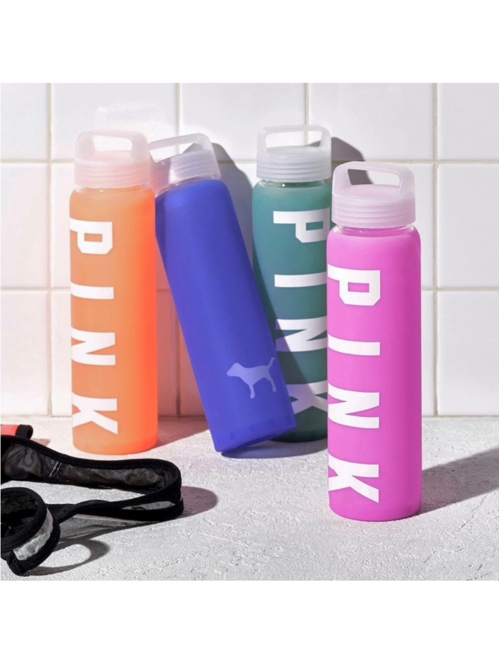 New Victoria’s Secret PINK Collegiate water bottle silicone sleeve logo pink